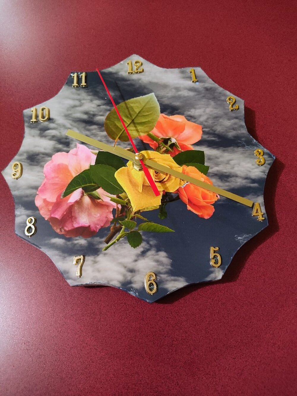 Yellow rose in the sky clock